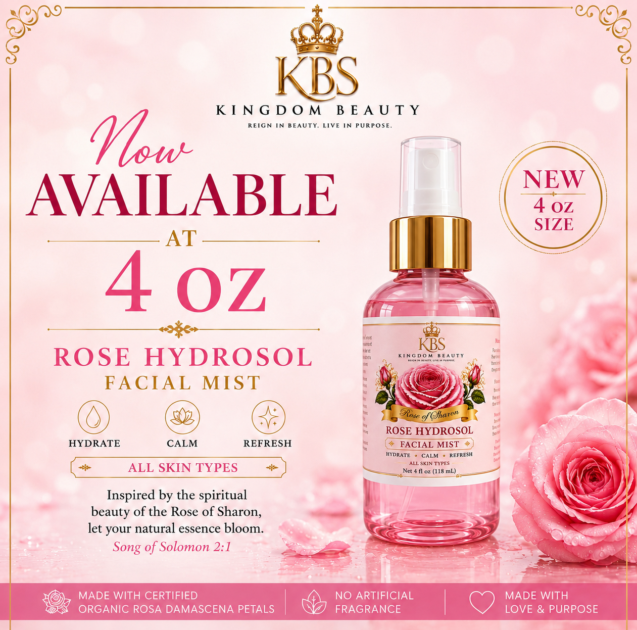Rose of Sharon Rose Hydrosol Facial Mist – 4 oz